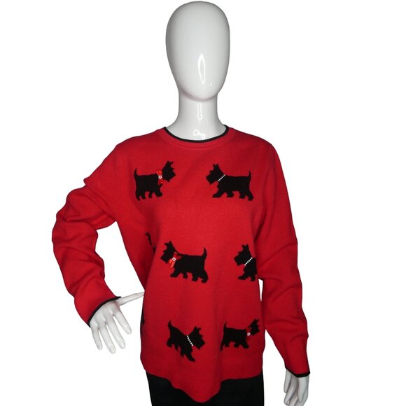 Calligraphie Women's Red Black Dog Sweater XL‎ - Picture 1 of 8